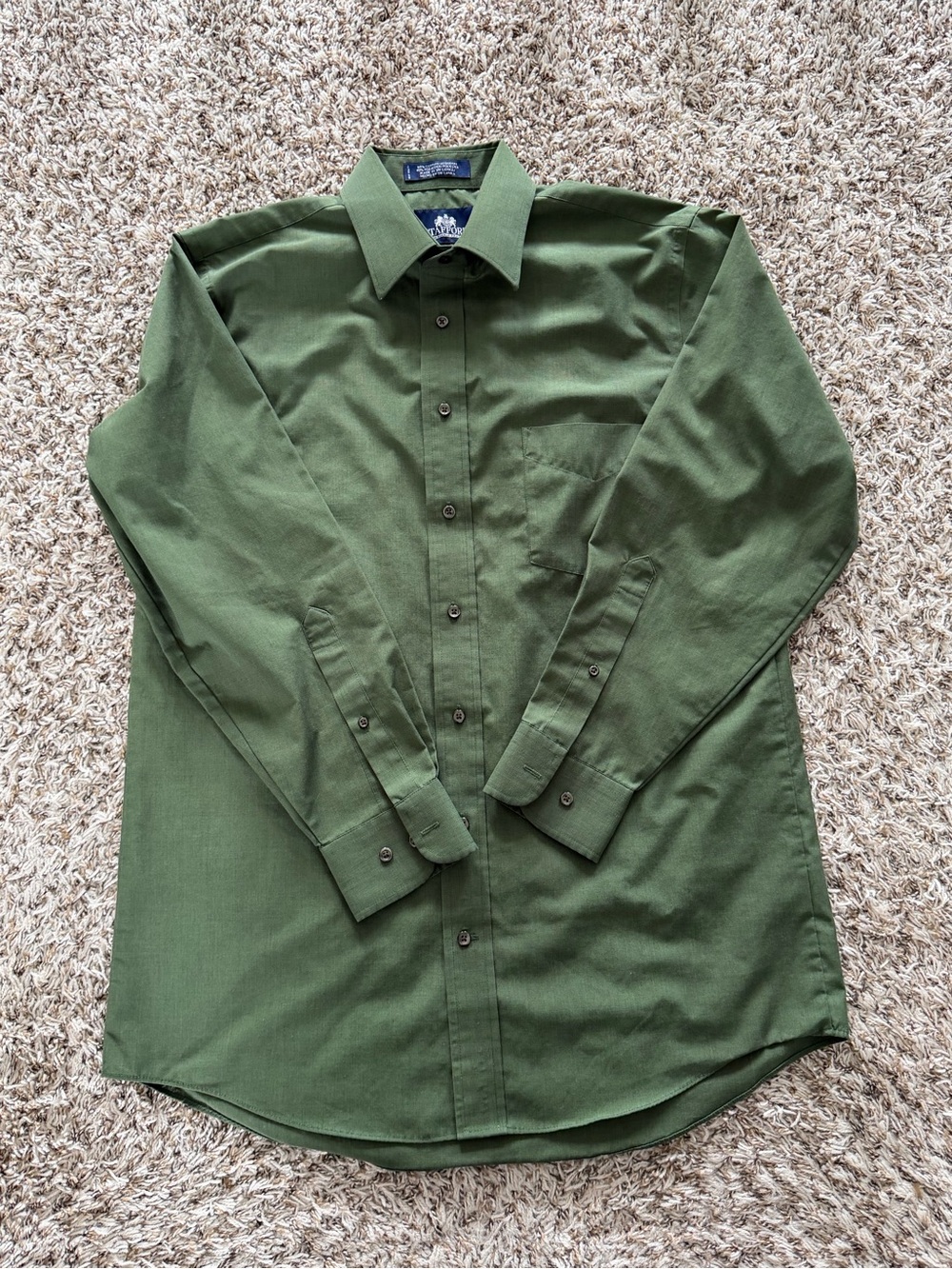 Stafford Olive Green Long-Sleeve Dress Shirt
